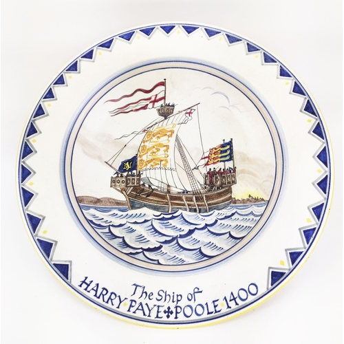 1 - POOLE POTTERY CHARGER, 'The ship of Henry Paye, Poole 1400', ship drawn by Arthur Bradbury, painted ... 