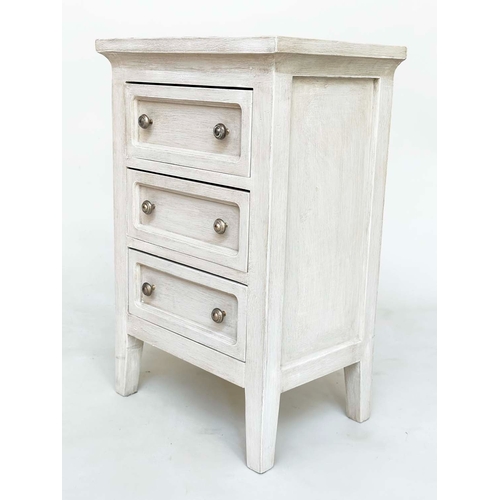 100 - BEDSIDE CHESTS, a pair, French style traditionally grey painted, each with three drawers, 43cm x 65c... 