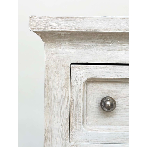 100 - BEDSIDE CHESTS, a pair, French style traditionally grey painted, each with three drawers, 43cm x 65c... 