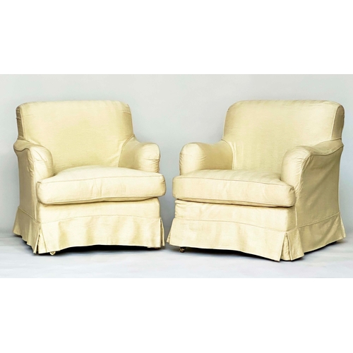 102 - ARMCHAIRS, a pair, English Country House style with woven with cotton loose covers, 85cm W x 90cm H ... 