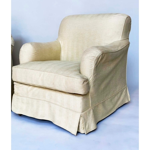 102 - ARMCHAIRS, a pair, English Country House style with woven with cotton loose covers, 85cm W x 90cm H ... 