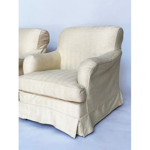 102 - ARMCHAIRS, a pair, English Country House style with woven with cotton loose covers, 85cm W x 90cm H ... 