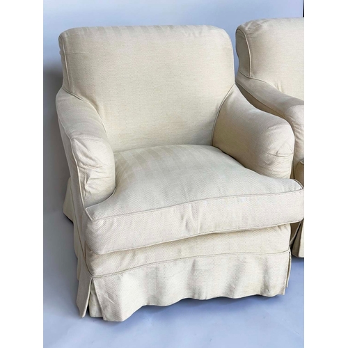 102 - ARMCHAIRS, a pair, English Country House style with woven with cotton loose covers, 85cm W x 90cm H ... 