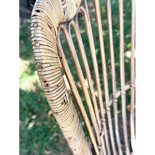 110 - CONSERVATORY ARMCHAIRS, comprising a 1930s vintage bamboo rattan and cane bound, retailed by 'Maple ... 