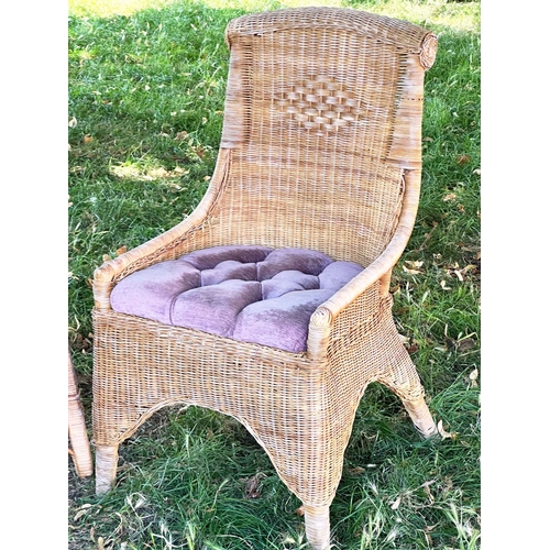 112 - CONSERVATORY GARDEN TERRACE CHAIRS, a pair, rattan and close woven with roll tops and button upholst... 