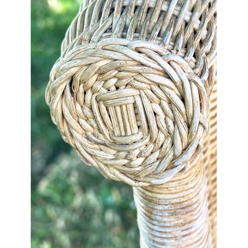 112 - CONSERVATORY GARDEN TERRACE CHAIRS, a pair, rattan and close woven with roll tops and button upholst... 