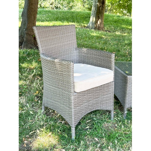 115 - GARDEN TERRACE BY 'NOTCUTTS', a pair, all weather woven cane with two armchairs and glass topped tab... 