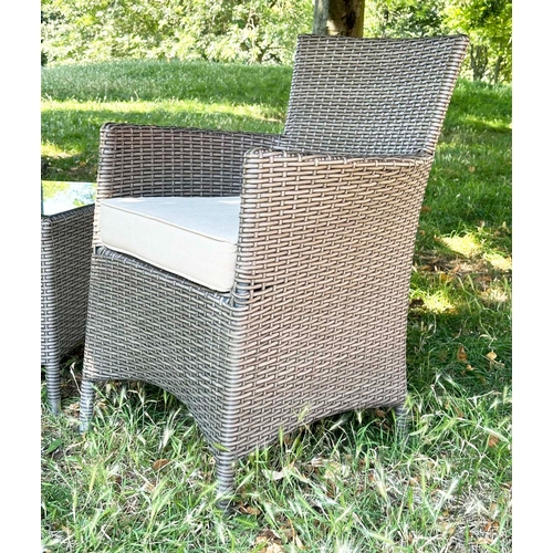 115 - GARDEN TERRACE BY 'NOTCUTTS', a pair, all weather woven cane with two armchairs and glass topped tab... 