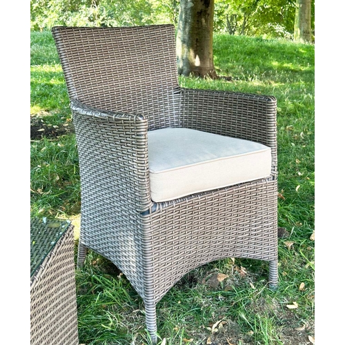 115 - GARDEN TERRACE BY 'NOTCUTTS', a pair, all weather woven cane with two armchairs and glass topped tab... 