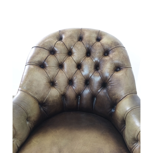 122 - LIBRARY CHAIR, Victorian style in faded tan leather, 90cm H x 68cm W x 80cm D.