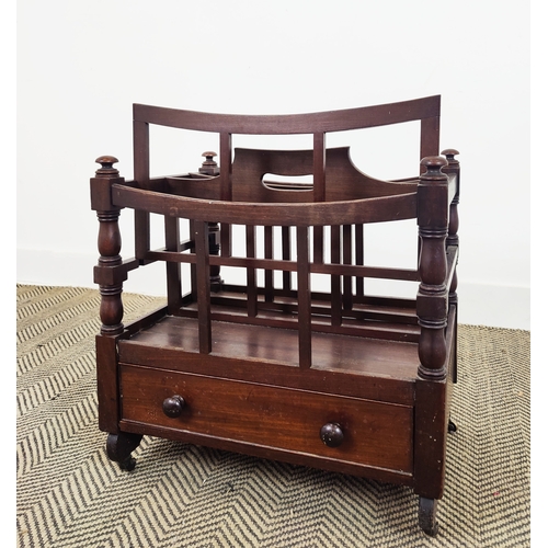 129 - CANTERBURY, Regency mahogany with drawer and brass castors, 53cm H x 51cm W x 36cm D.