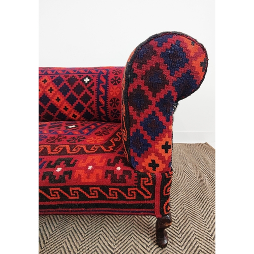 146 - CHESTERFIELD SOFA, late Victorian in red kilim upholstery, 79cm H x 174cm W x 83cm D.