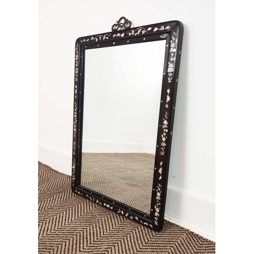 147 - CHINESE WALL MIRROR, hardwood inlaid with mother of pearl, 68cm H x 48cm W.