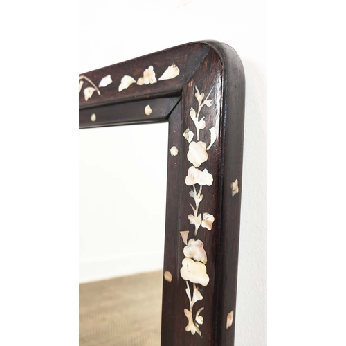 147 - CHINESE WALL MIRROR, hardwood inlaid with mother of pearl, 68cm H x 48cm W.