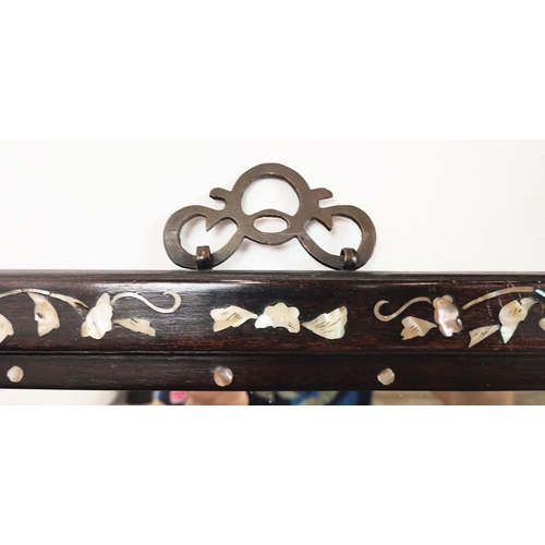 147 - CHINESE WALL MIRROR, hardwood inlaid with mother of pearl, 68cm H x 48cm W.