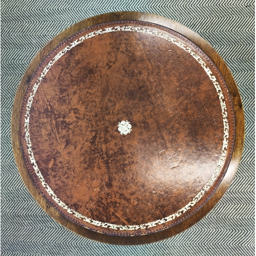 155 - DRUM TABLE, Regency design mahogany with tooled red leather top, 66cm H x 62cm x 62cm.