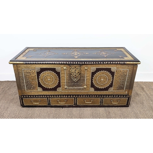 160 - ZANZIBAR CHEST, with a rising lid and studded and pierced brass sheet detail, 124cm W x 53cm D x 57c... 