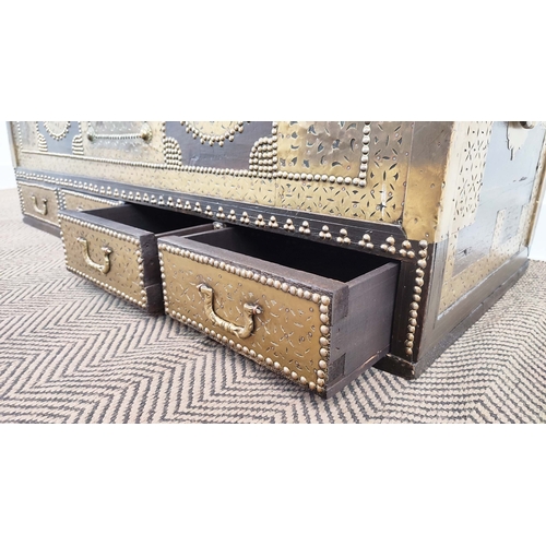 160 - ZANZIBAR CHEST, with a rising lid and studded and pierced brass sheet detail, 124cm W x 53cm D x 57c... 