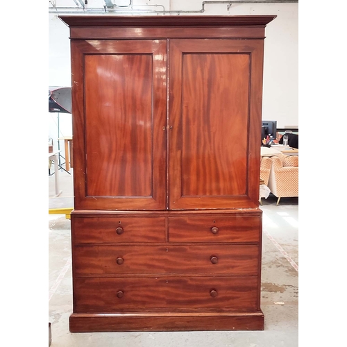 164 - LINEN PRESS BY T WILLSON, Victorian mahogany with hanging rail, sliding trays and base of four drawe... 