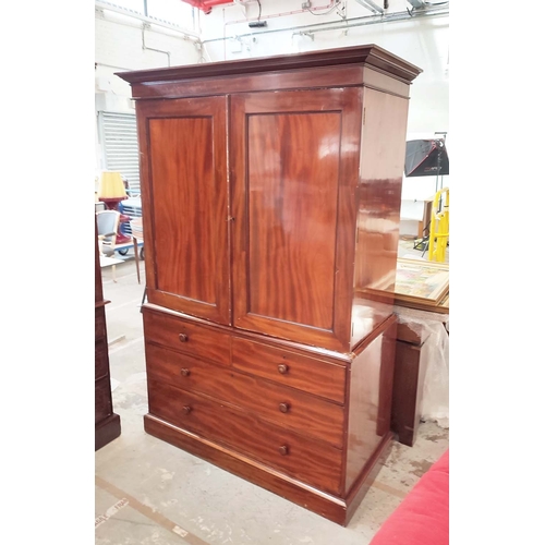 164 - LINEN PRESS BY T WILLSON, Victorian mahogany with hanging rail, sliding trays and base of four drawe... 