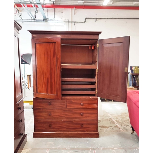 164 - LINEN PRESS BY T WILLSON, Victorian mahogany with hanging rail, sliding trays and base of four drawe... 