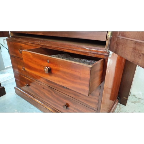 164 - LINEN PRESS BY T WILLSON, Victorian mahogany with hanging rail, sliding trays and base of four drawe... 