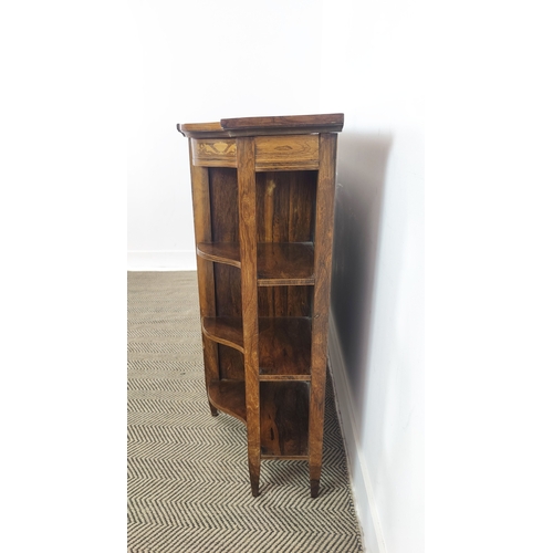 165 - SIDE CABINET, late Victorian rosewood and marquetry with two doors and mirror backed open shelves, 9... 