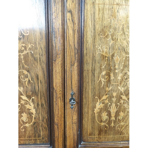 165 - SIDE CABINET, late Victorian rosewood and marquetry with two doors and mirror backed open shelves, 9... 