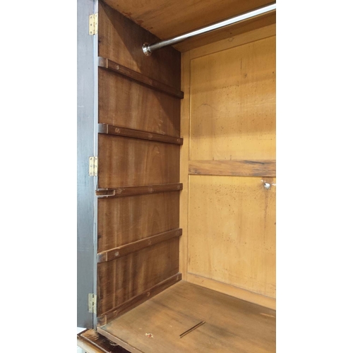 166 - LINEN PRESS, Victorian mahogany and boxwood strung with hanging rail and four drawers with VR stampe... 