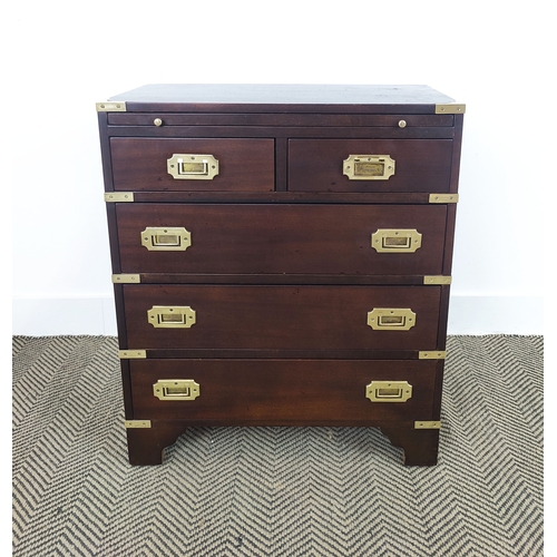 168 - CAMPAIGN STYLE CHEST, mahogany and brass bound with slide above five drawers, 73cm H x 61cm W x 30cm... 