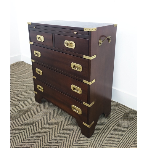 168 - CAMPAIGN STYLE CHEST, mahogany and brass bound with slide above five drawers, 73cm H x 61cm W x 30cm... 