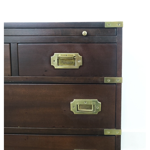 168 - CAMPAIGN STYLE CHEST, mahogany and brass bound with slide above five drawers, 73cm H x 61cm W x 30cm... 