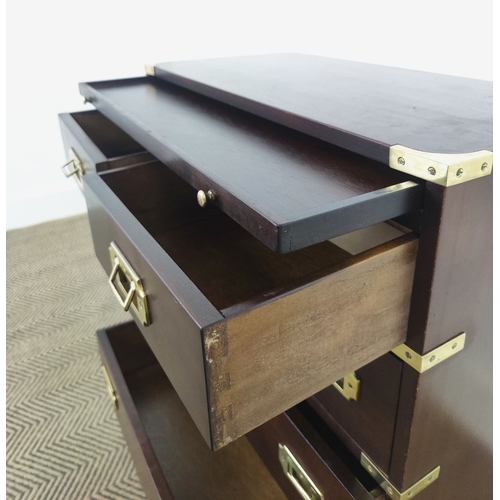 168 - CAMPAIGN STYLE CHEST, mahogany and brass bound with slide above five drawers, 73cm H x 61cm W x 30cm... 