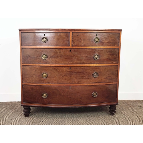 170 - BOWFRONT CHEST, George IV mahogany of five drawers, 104cm H x 107cm W x 52cm D.