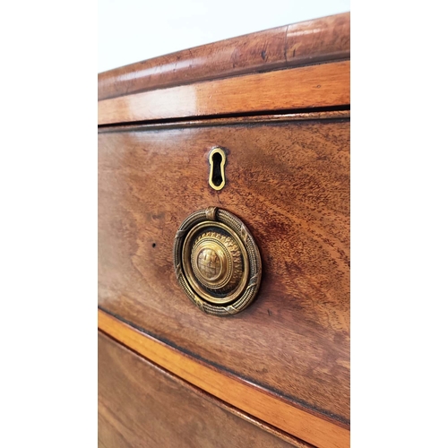 170 - BOWFRONT CHEST, George IV mahogany of five drawers, 104cm H x 107cm W x 52cm D.