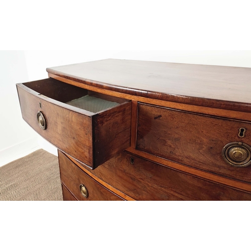 170 - BOWFRONT CHEST, George IV mahogany of five drawers, 104cm H x 107cm W x 52cm D.