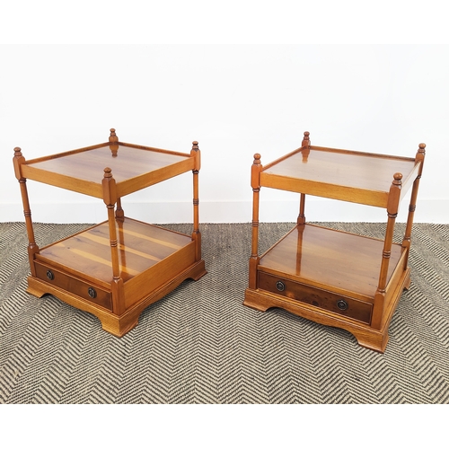 171 - LAMP TABLES, a pair, Georgian style yewwood, each with base drawer, 56cm H x 50cm W x 50cm D. (2)