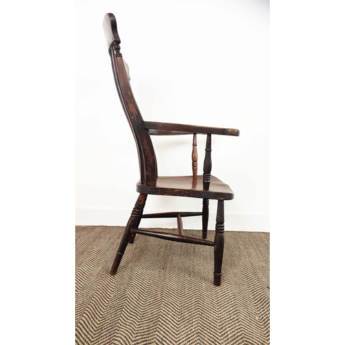 172 - WINDSOR ARMCHAIR, Victorian elm and beechwood, 105cm H x 55cm W, and another similar armchair, 111cm... 