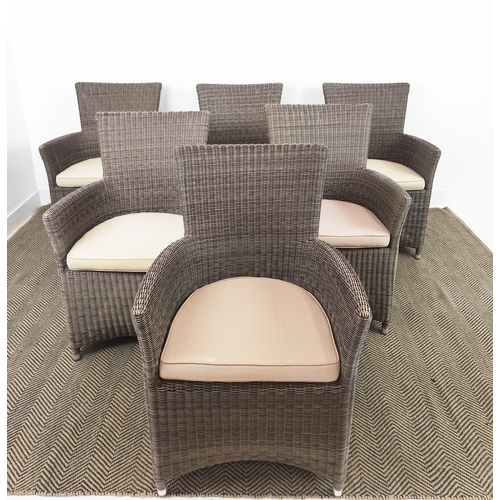 340 - ALEXANDER ROSE 'MONTE CARLO' GARDEN CHAIRS, a set of six, with loose seat cushions, 90cm H x 61cm W ... 