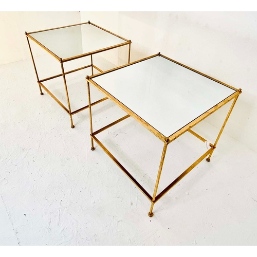 341 - SIDE TABLES, Maison Bagues style, a pair, gilt metal with square mirrored tops, 46cm H x 46cm W x 46... 