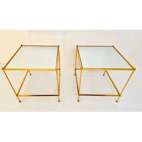 341 - SIDE TABLES, Maison Bagues style, a pair, gilt metal with square mirrored tops, 46cm H x 46cm W x 46... 