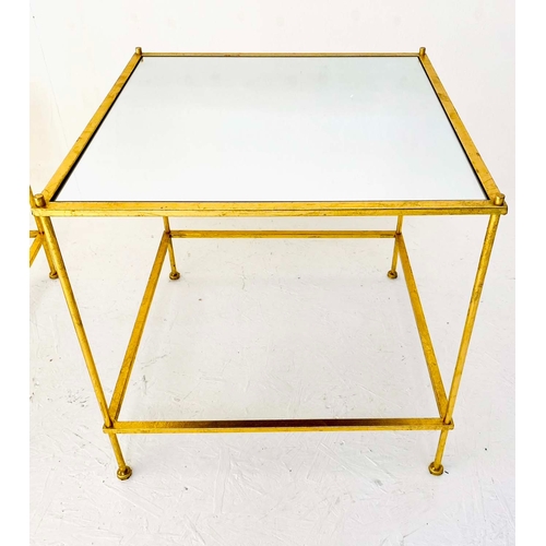 341 - SIDE TABLES, Maison Bagues style, a pair, gilt metal with square mirrored tops, 46cm H x 46cm W x 46... 