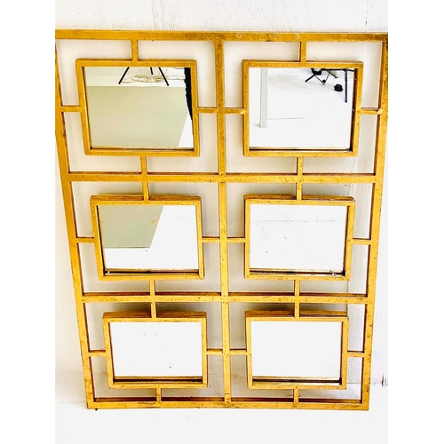 342 - WALL MIRRORS, a pair, gilt metal frames, each with six sectional mirror plates, 78cm H x 60cm W. (2)