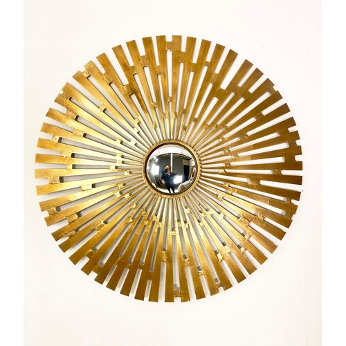 347 - CONVEX WALL MIRROR, sunburst circular gilt metal frame, 102cm W.