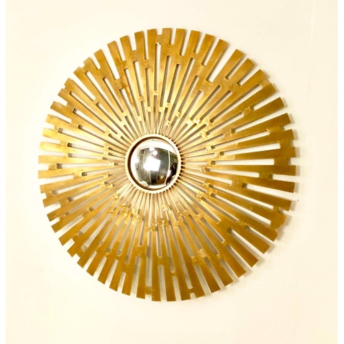 347 - CONVEX WALL MIRROR, sunburst circular gilt metal frame, 102cm W.