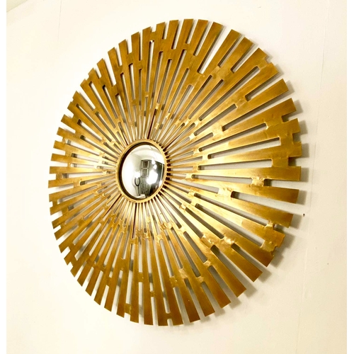 347 - CONVEX WALL MIRROR, sunburst circular gilt metal frame, 102cm W.