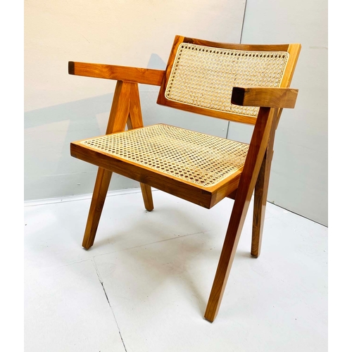 350 - AFTER PIERRE JEANNERET CHAIR, rattan seat and back, 80cm H x 56cm W x 42cm D.