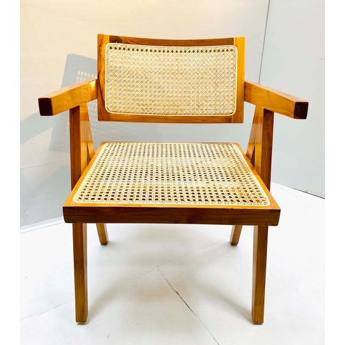 350 - AFTER PIERRE JEANNERET CHAIR, rattan seat and back, 80cm H x 56cm W x 42cm D.