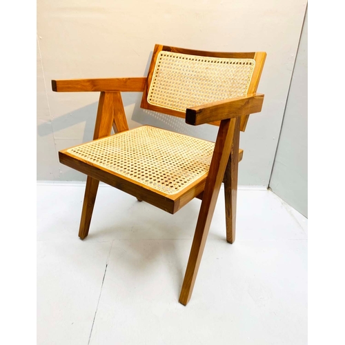 350 - AFTER PIERRE JEANNERET CHAIR, rattan seat and back, 80cm H x 56cm W x 42cm D.