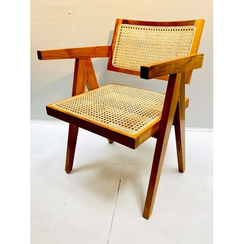 350 - AFTER PIERRE JEANNERET CHAIR, rattan seat and back, 80cm H x 56cm W x 42cm D.